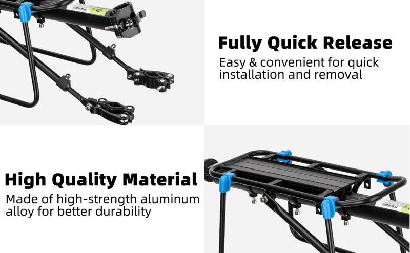 ROCKBROS Quick Release Rear Bike Rack, Aluminum Alloy Cargo Rack with Bike Trunk Bag 13L-25L Bike Rear Rack Bag and Bike Panniers Waterproof Bike Rear Rack Bag Max 30L Large Capacity for Mountain Bikes