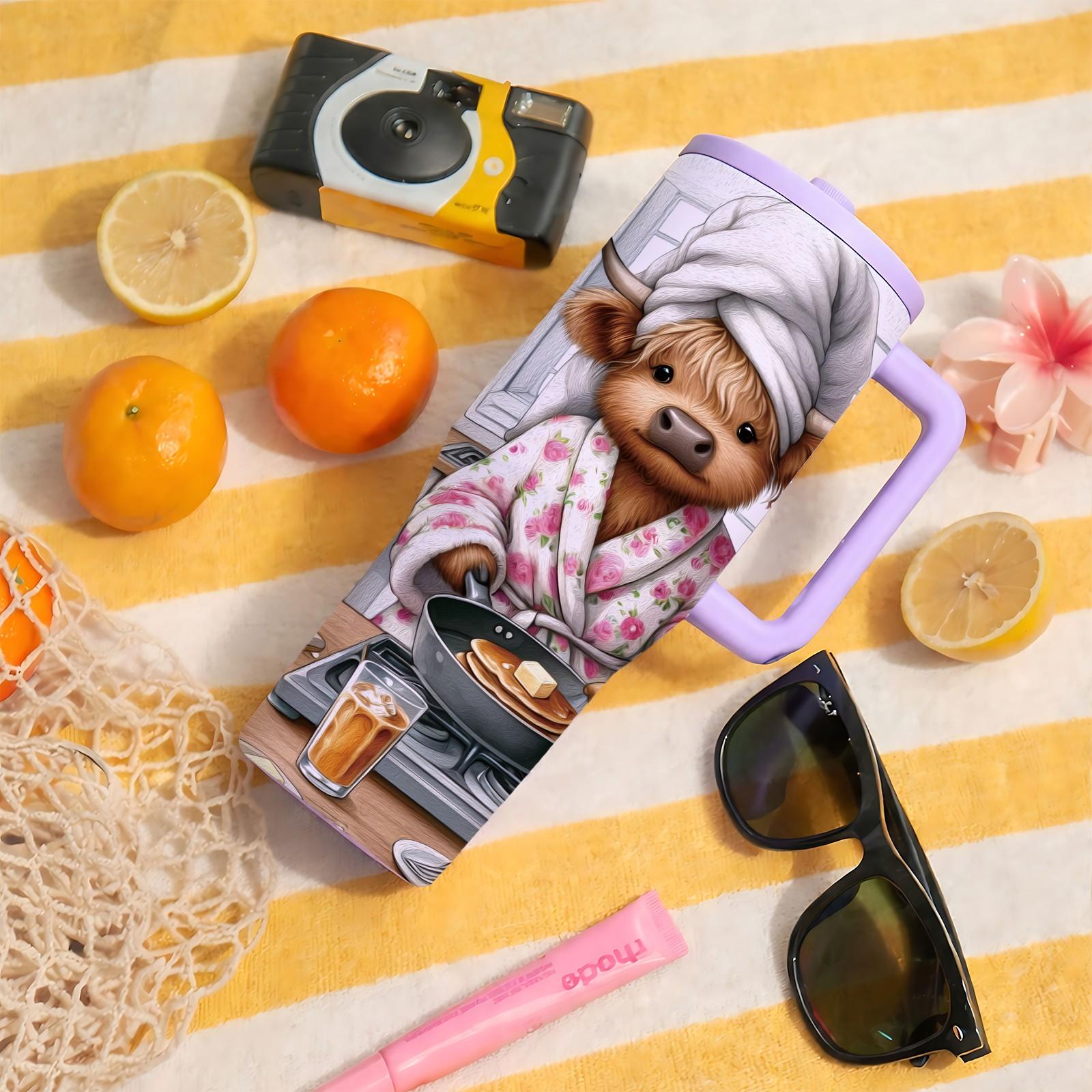 1 Pc 40oz insulated mug, funny cow mom vacuum mug, double wall thermal mug with handle, leak-proof lid, large capacity for hot cold drinks, keeps hot 12h cold 24h, stainless steel skinny tumbler, cute animal gift for women coffee lovers