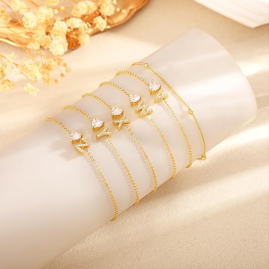 Tewiky Love Heart Initial Anklets for Women Dainty CZ Anklet Trendy Waterproof Fashion Jewelry Gifts for Women For Summer Toe Rings