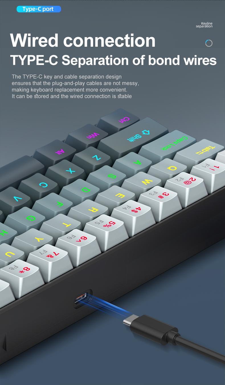 61 Key USB Wired Mechanical Gaming Keyboard Apayado K61, Compact Design, Full Keys Hot Swappable , Blue/Red Switches, E-Sports Office Use, Compact Design