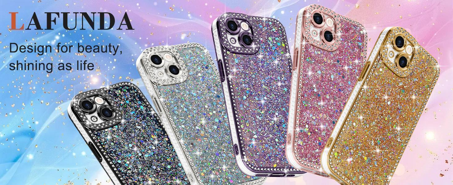 Lafunda for iPhone 13 Case Glitter, Luxury Shiny Bling Sparkly Phone Cover with Crystal Diamonds Rhinestone for Women Girls Soft TPU Slim Shockproof Protective Phone Case for iPhone 13 6.1", Pink