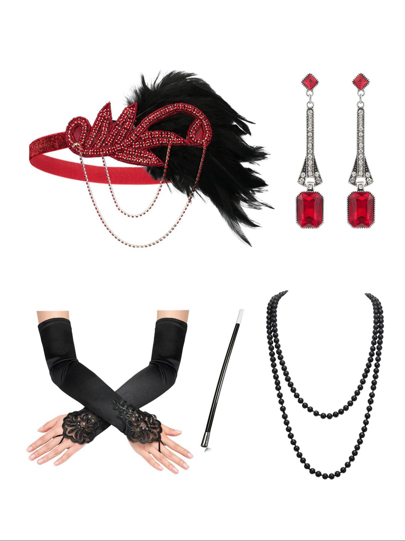 5PC/Set 1920s Flapper Set for Women,Roaring 20s Headband Headpiece Costume Accessories for Halloween Party Cosplay