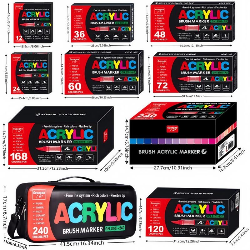 Acrylic Paint Markers,Detachable suitcase,Brush Tip, Art Marker Set, Acrylic Paint Pens with Direct-Liquid Ink System, Paint Markers for Rock Painting, Fabric, Wood, Canvas, Plastic, Permanent,Washable,Quick-Drying,Waterproof