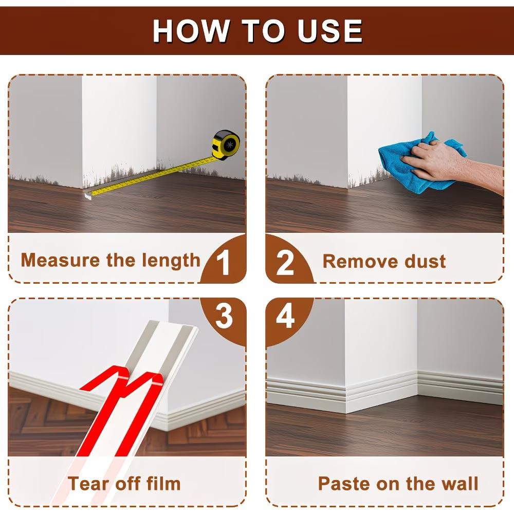 1 Roll 2m/78.74 Inch Self-adhesive Skirting Board, Flexible Edges Decorative Strip, Easy To Install, Self-adhesive Floor Edges Strip Substrate, Suitable for Home Decoration