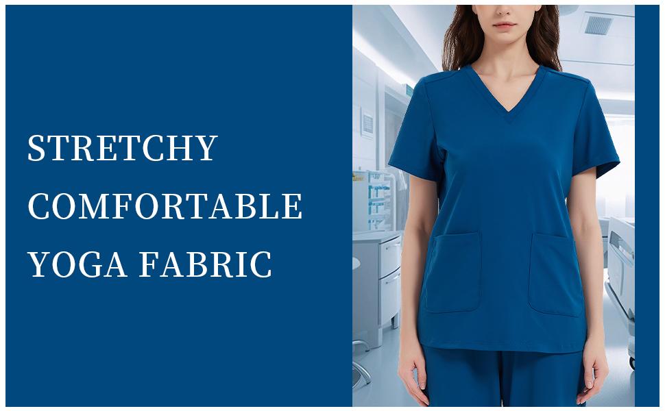 Yoga Scrub Top for Women V Neck Shirt with 2 Pockets, Comfort Soft Stretch, Easy Care #SummerVibes Yoga Scrub Top for Women V Neck Shirt with 2 Pockets, Comfort Soft Stretch, Easy Care #SummerVibes