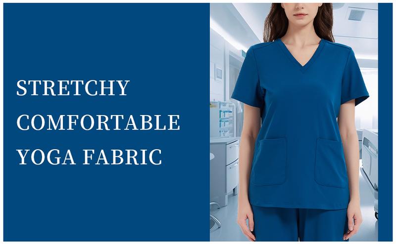 Scrub Tops for Women V-Neck Classic Fit with Two Pockets for Medical Uniforms Four-Way Stretch, Anti-Wrinkle