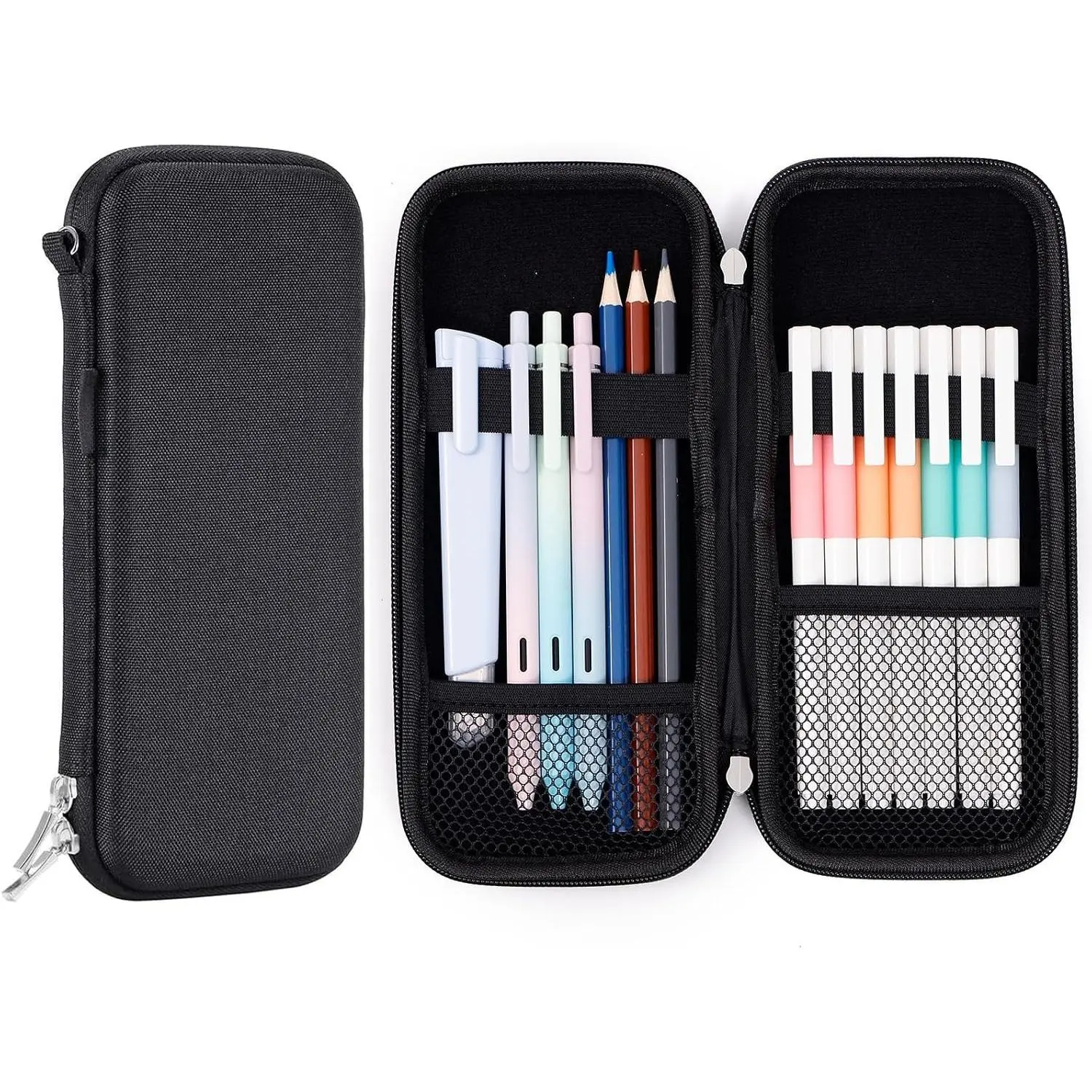 Upgraded Hard Pencil Case Box for Adults,Durable Pen Carrying Case with Zipper-Black