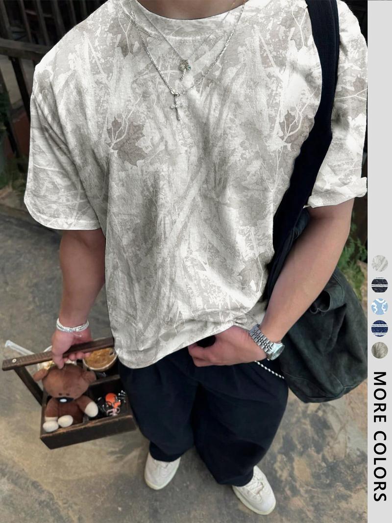 Unisex's Regular Fit All Over Print Short Sleeve Tee, Casual Streetwear T-shirt for Summer, Unisex Top for Daily Wear, Man