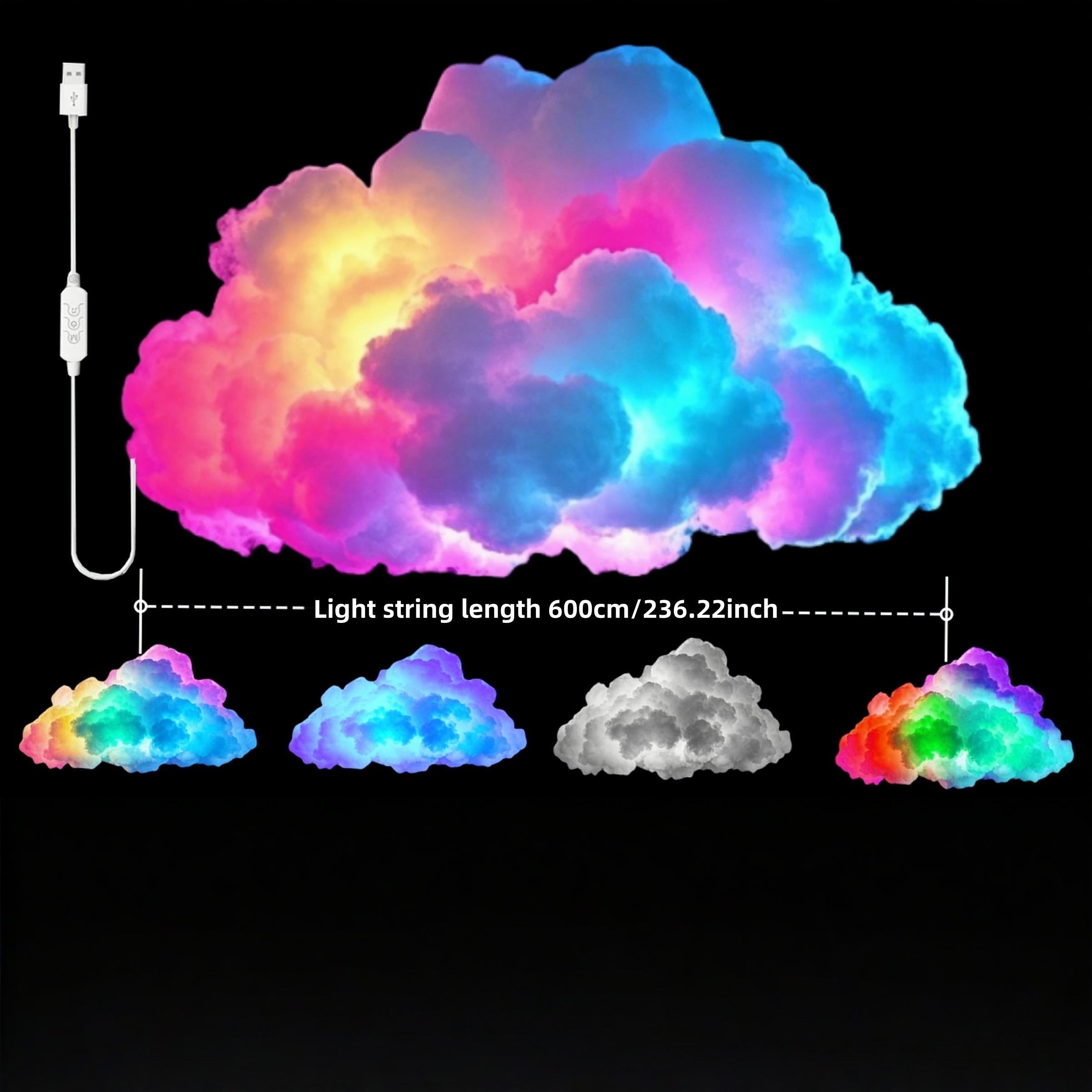 Thunder Cloud LED Light self-made material package (no glue) ,DIY Creative Rainbow Multi-Color Night Lamp, RGB Lighting, LED Atmosphere Lamp, Party Decor for Game Room, Garage, Club, Bar, Dj,  19.69ft String Light