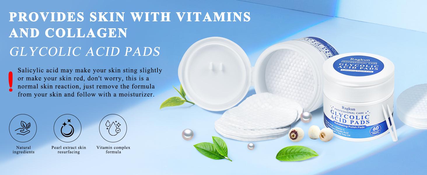 Exfoliating Pads - Glycolic Acid 20% Resurfacing Pads for Face with Vitamins B5, C & E - Face Pads with Salicylic Acid, Exfoliating Peel Pads for Face with Deep Cleaning Effect - 60 Pads