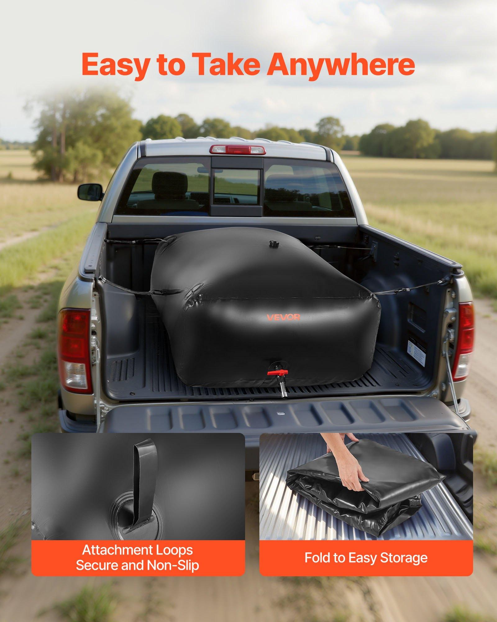 【Summerfinds】VEVOR Water Storage Bladder, 264.2 Gal Collapsible Water Storage Bag, Wear-Resistant 1000D PVC Soft Waters Bag, Leakproof Camping Tank Containers for Garden Irrigation RV Emergency Use, Black
