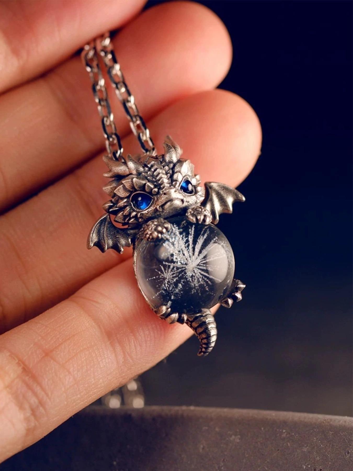 Dragon Year Zodiac Necklace, Retro Birth Year Pendant, Cute Dragon Design, Silver Color Chain, Birthday Gift, Couple Jewelry