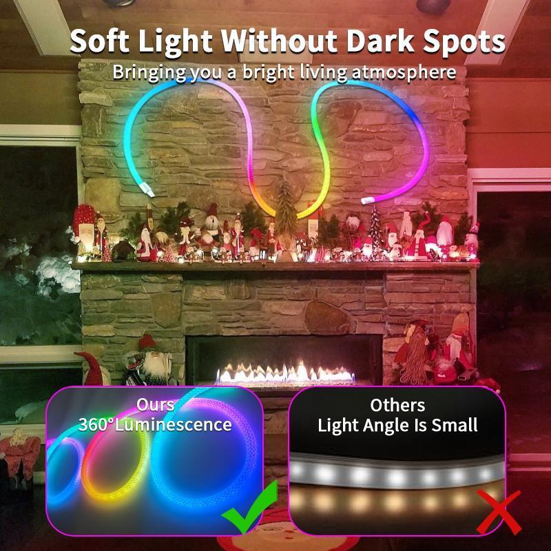9.84ft Neon LED Rope Lights, 360° Luminous Waterproof Strip with Music Sync, Remote & APP Control, for Indoor/Outdoor Gaming Room, Bedroom led light