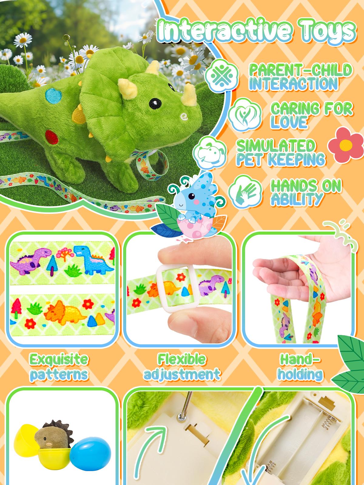 Plush Toys Dinosaur Stuffed Interactive Electronic Pet That Walking,Head Nodding,and Making Sound,Soft Plush Triceratops Toys with Egg and Leash Plush Toys Dinosaur Stuffed Interactive Electronic Pet That Walking,Head Nodding,and Making Sound,Soft Plush Triceratops Toys with Egg and Leash