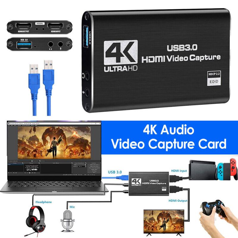 Capture Card, Audio Video Capture Card with Microphone 4K HDMI Loop-Out, 1080p 60fps Video Recorder for Gaming/Live Streaming/Video Conference, Works for Nintendo Switch/PS4/OBS/Camera/PC Accessories