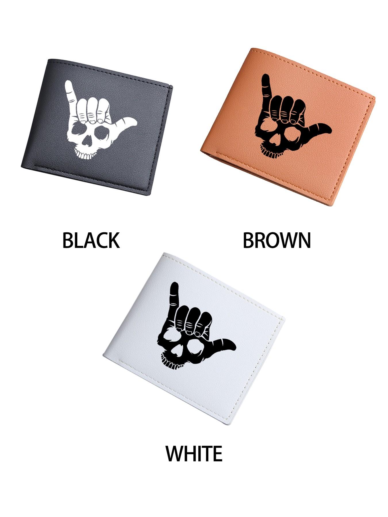 Unisex Skull Shaka Hand Print Bifold Wallet, PU Leather Multiple Card Slots Purse, Casual Everyday Carry Wallet for Men Women, Ideal Gift for Surfers  Trendsetters