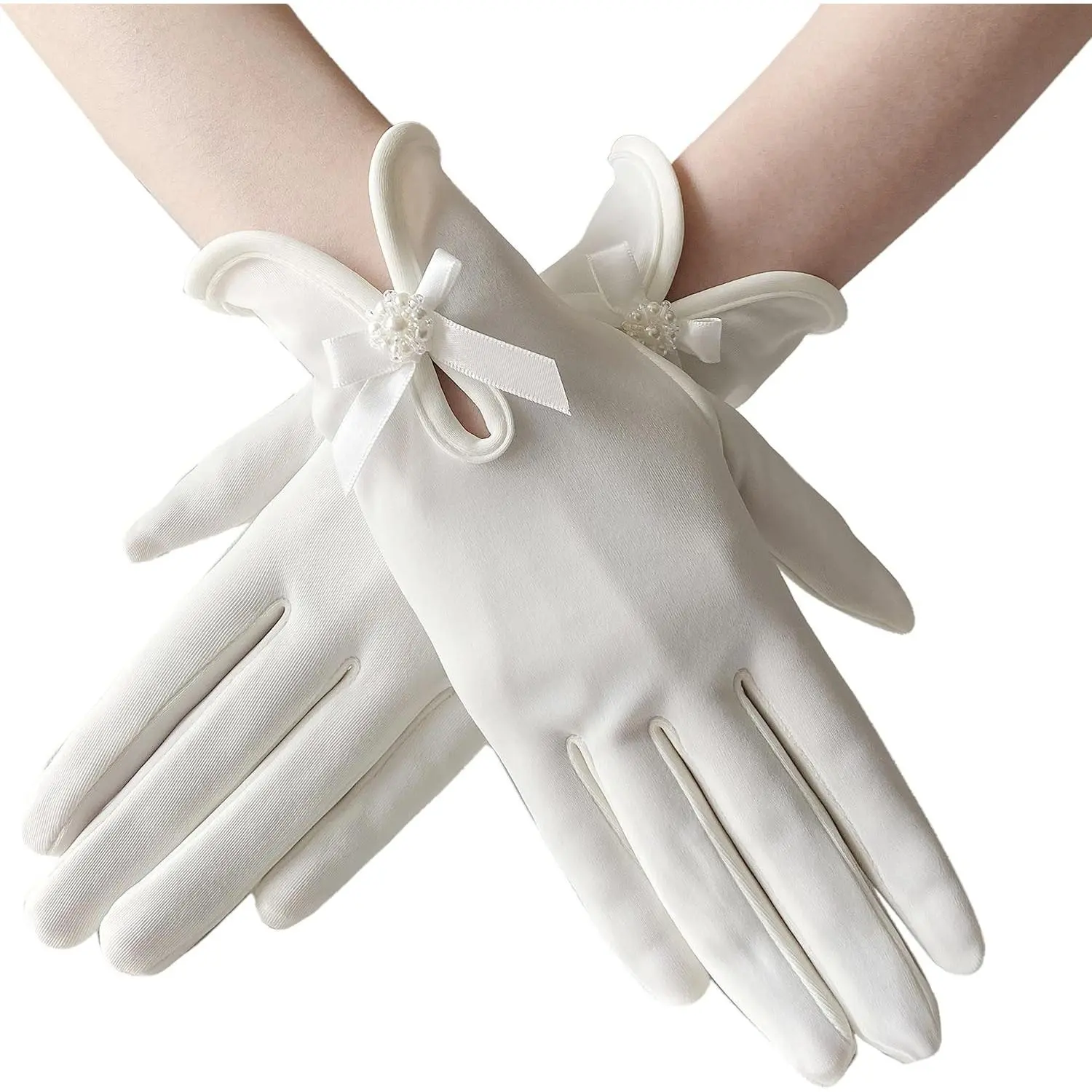 Floral Lace Gloves for Wedding & Bridal Elegance - Short Wrist Lace Gloves for Opera & Dinner Party