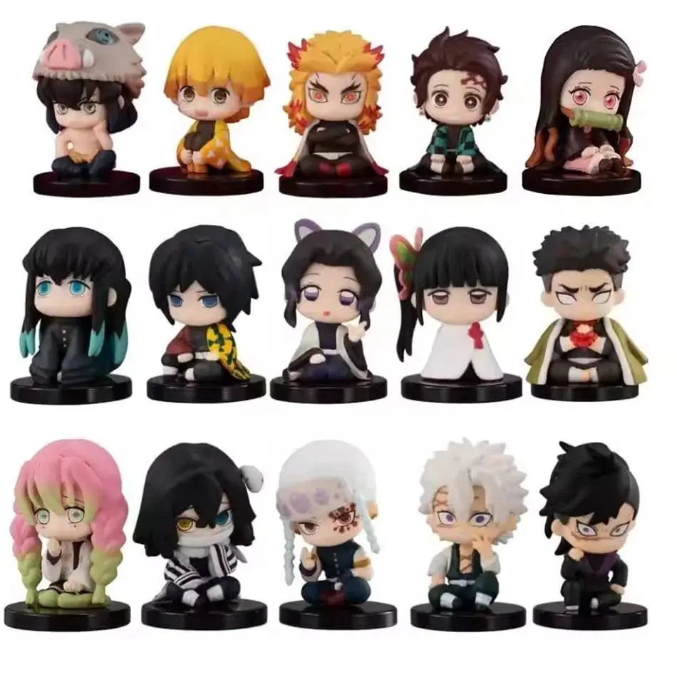 2026 hot item 5cm 5-15pcs Q Version Demon Slayer Sitting Ghost Doll Tanjiro Nidouzi Inosuke Zenizu Toy Figural PVC Model Gift