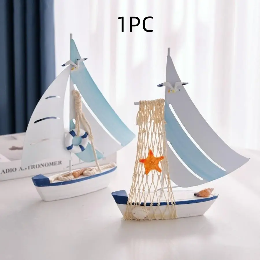 Mediterranean Sailboat Model, Wooden Iron Ship Ornament, Ocean Theme Desk Decor, Handcrafted Craft Boat, Perfect for Bookshelf Decoration