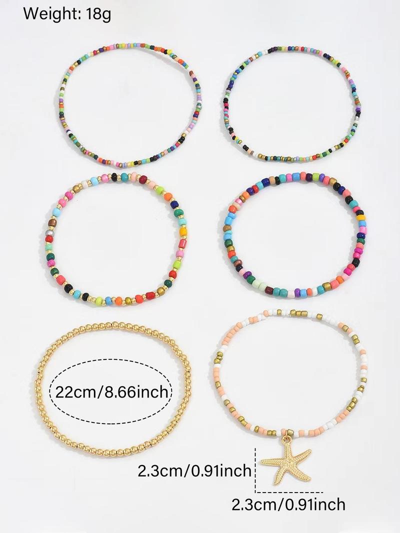 Boho Style Starfish & Beaded Anklet, Fashionable Beaded Anklet for Women & Girls, Casual Trendy Body Jewelry for Party, Daily Decor for Birthday Gift