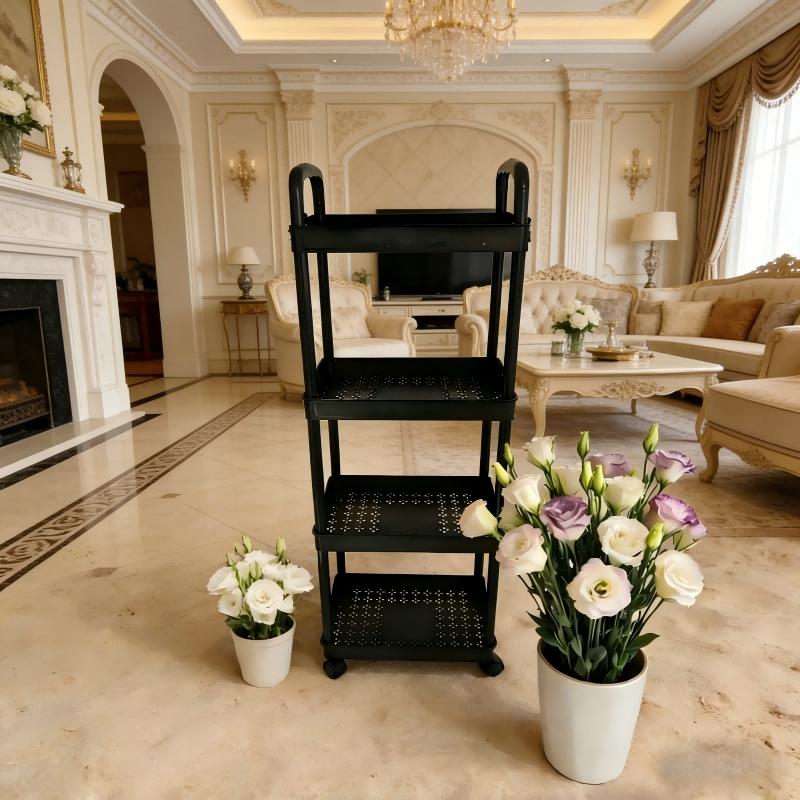 4-Tier Multi-Functional Cart, Durable Plastic, 360° Swivel Wheels, Bathroom, Bedroom, Kitchen Organizer, or, Space-Saving