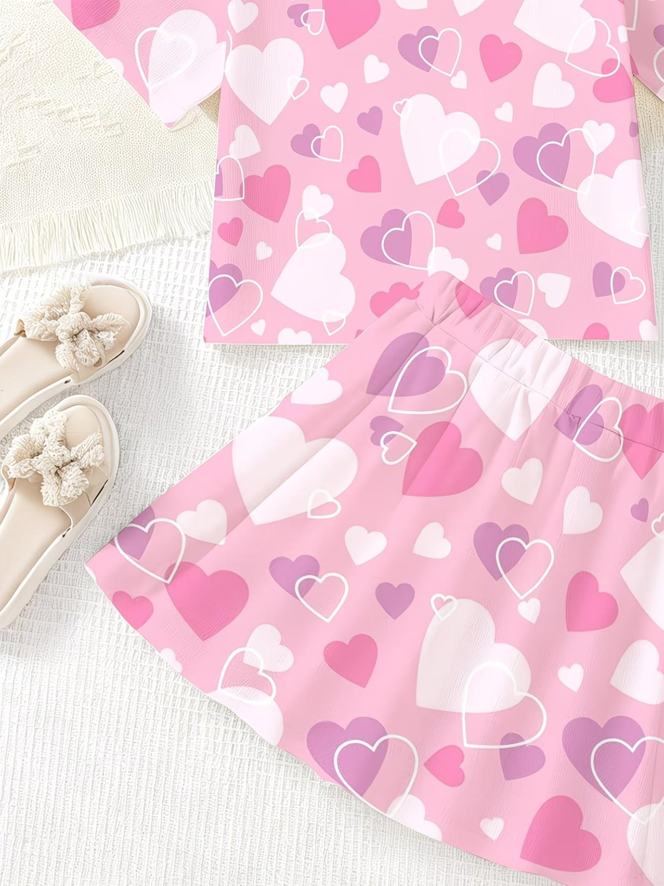 Girls' 3D Cartoon Print Skateboard Pattern Set, Casual Slim-Fitting T-Shirt and Skirt, Summer Daily Wear, Round Neck Short Sleeve