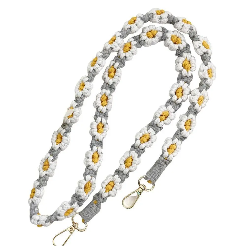 Handmade Daisy Flower Macrame Keychain Cute Boho Floral Mobile Phone Charm Cotton Rope Creative Bags Handle Chain Purse