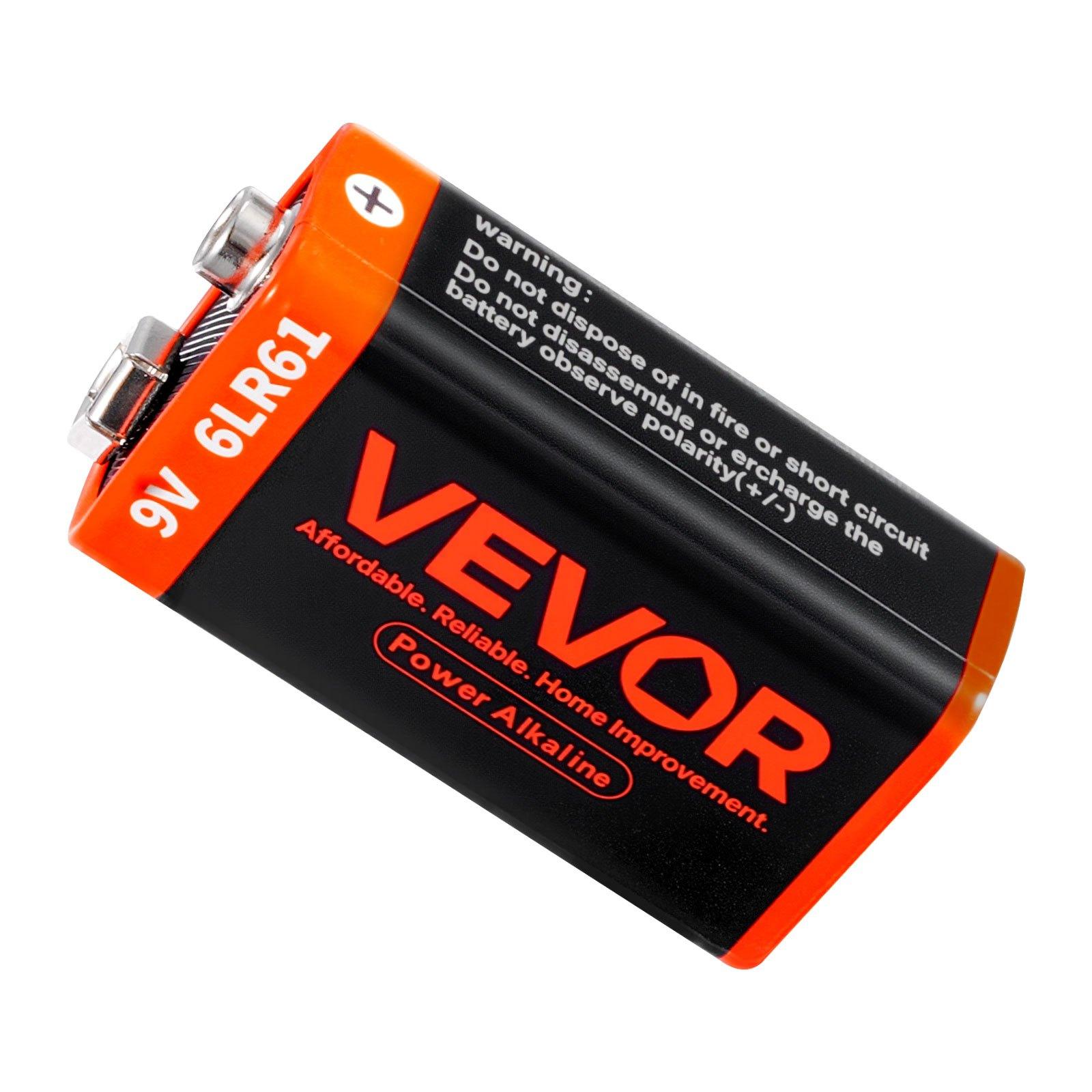 VEVOR 9V Alkaline Batteries, 12-Pack, 9 Volt Square Battery for Smoke Detector, 10-Year Shelf Life, Long Lasting, All-Purpose, for Fire Alarm, Household Office Business Devices, Electronics & Audio