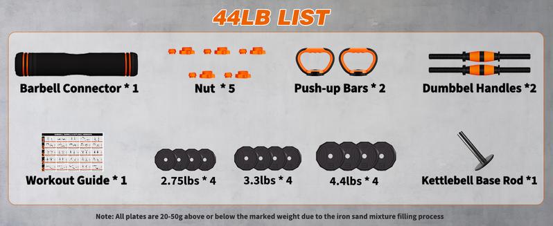 Adjustable Dumbbell Set, 44/66/88 lbs Weight Set Use as Dumbbell, Barbell, Kettlebell and Push-up Pesas Para Ejercicios en Casa, Christmas gift idea Msulti-functional Fitness Exercise Equipment for Home Gym, Adjustable Dumbbell Set, 44/66/88 lbs Weight Set Use as Dumbbell, Barbell, Kettlebell and Push-up Pesas Para Ejercicios en Casa, Christmas gift idea Msulti-functional Fitness Exercise Equipment for Home Gym,