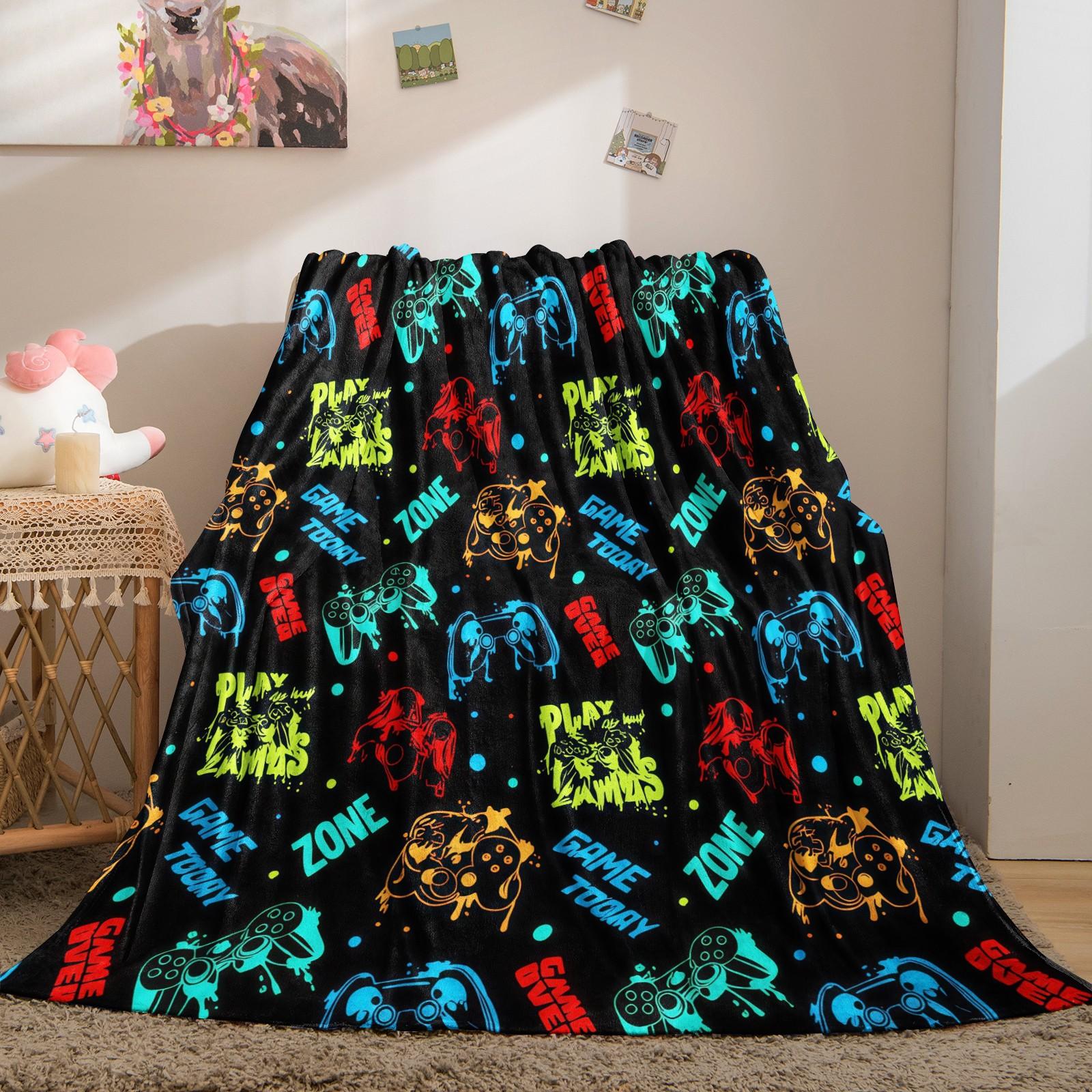 Multi-Style Gamer Throw Blanket, Soft Skin-Friendly Plush, Lightweight Cozy, Video Game Controller Print, for Couch Bed Office, All Seasons, for Boys Girls Teens, Aesthetic Room Decor