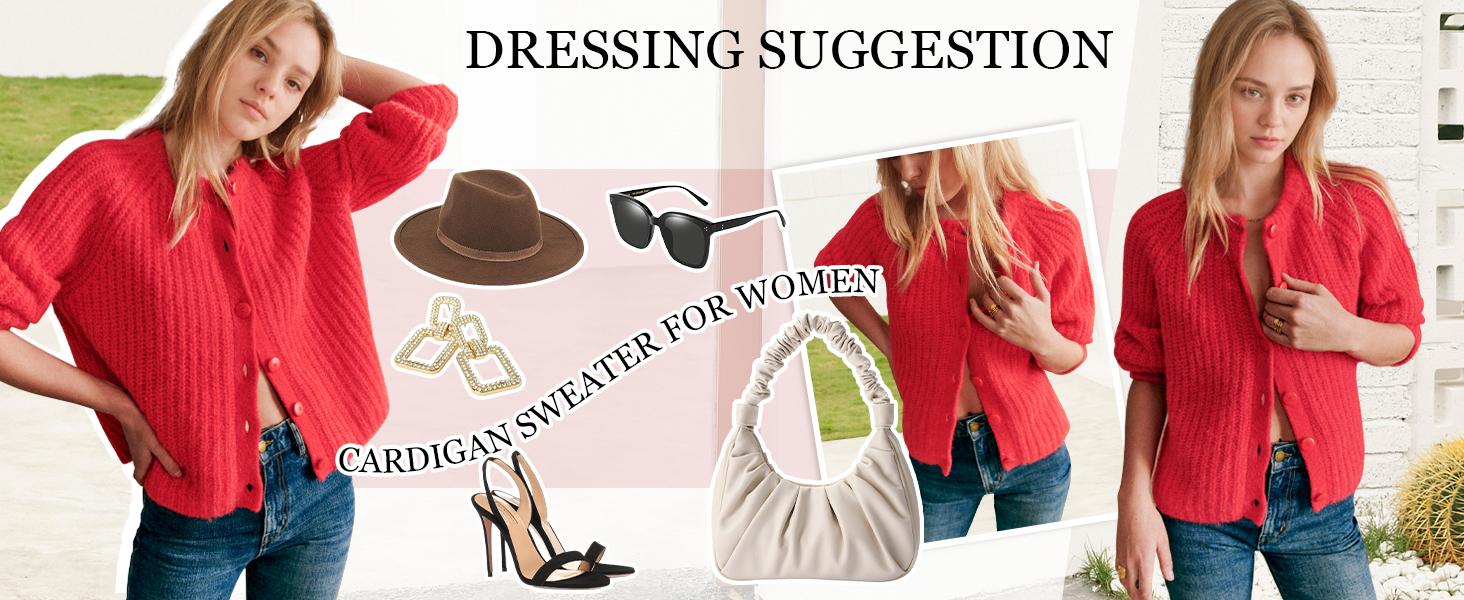 Ommig Women's Casual Long Sleeve Crewneck Button Down Cardigan Sweater Knit Outwear