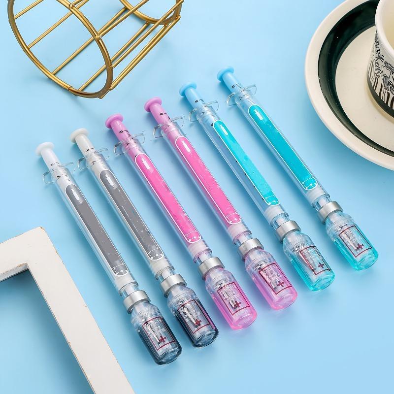 6pcs/set Medical Syringe Gel Ink Pens - Realistic Squeeze-Activated Rollerball Pens with Gel Refill System, Squeeze-to-Write Action for Nurses, Doctors, Medical Students - Durable Plastic Vaccine-Themed Writing Tools