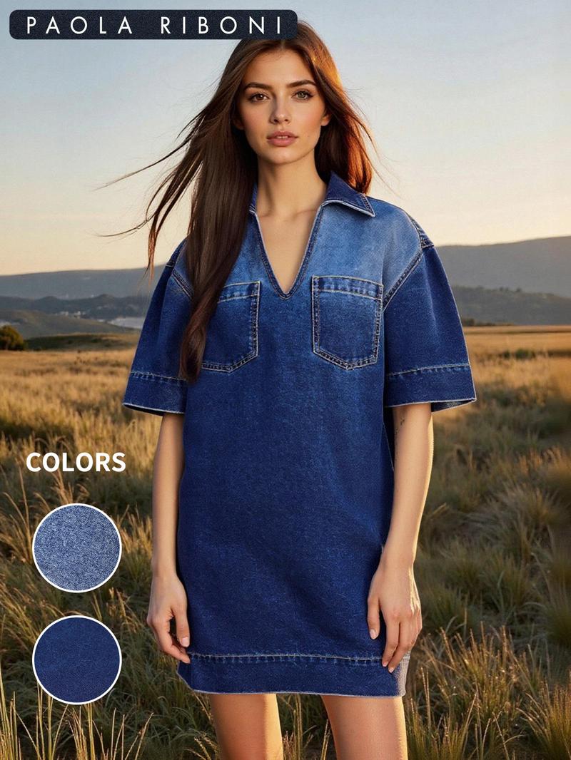 Women's  Ombre Print Denim Dress, Casual Fashion  Short Dress for Summer, Women's Dress for Daily Wear