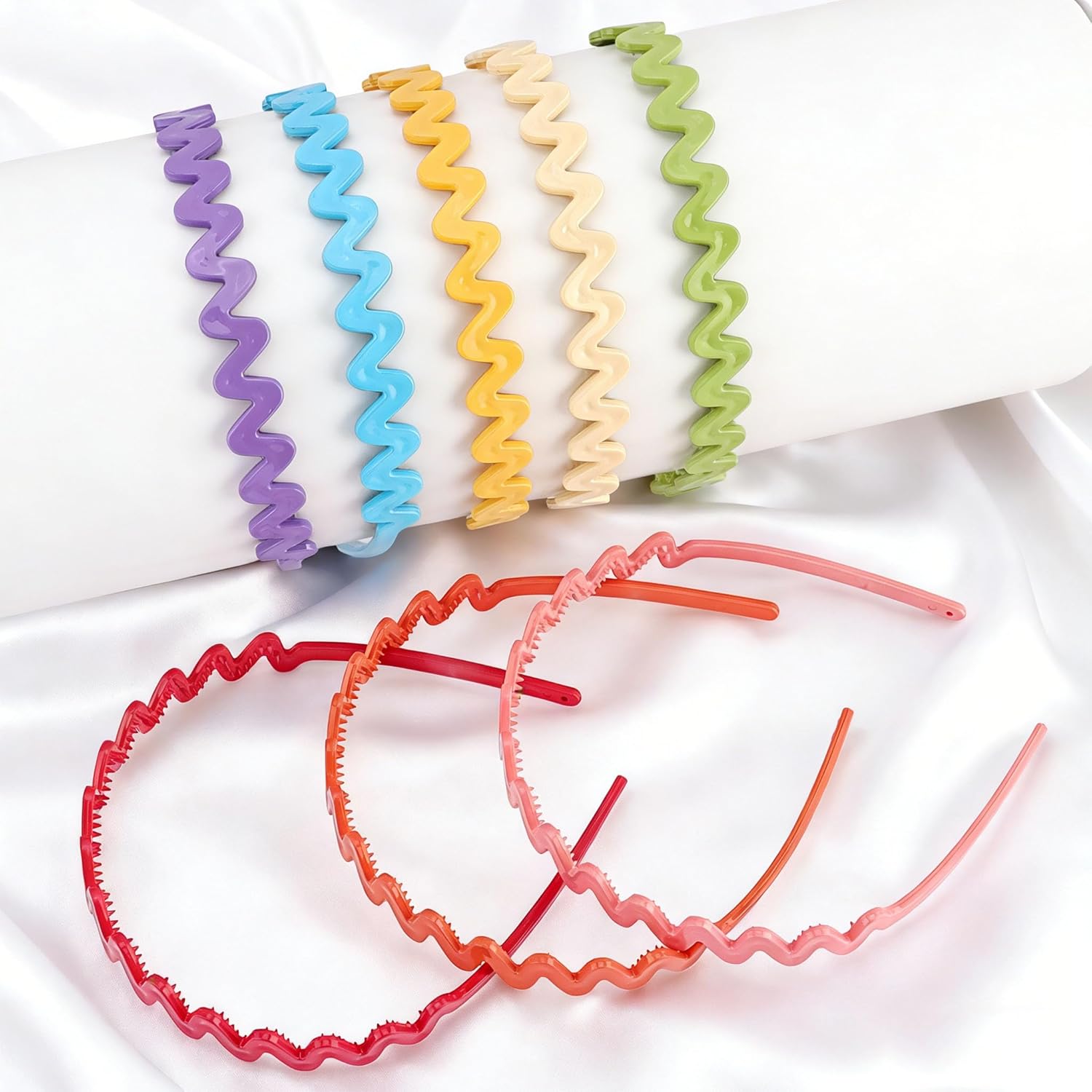 8 count Headbands for Girls, Non-Slip Plastic Wavy Girls Headbands with  for , Teens, Multi-Color Zig Zag Stretchy Hair Bands for Girl, Diademas para Ninas Hair Accessories