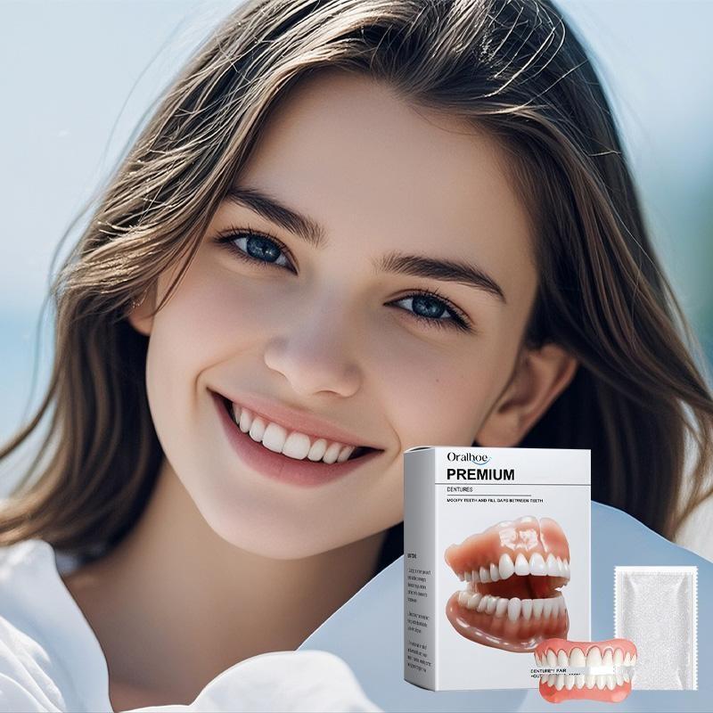 Comfortable Soft False Teeth Set, Upper and Lower Dental Appliances, Easy to Wear, Includes Storage Box, Enhances Confident Smile