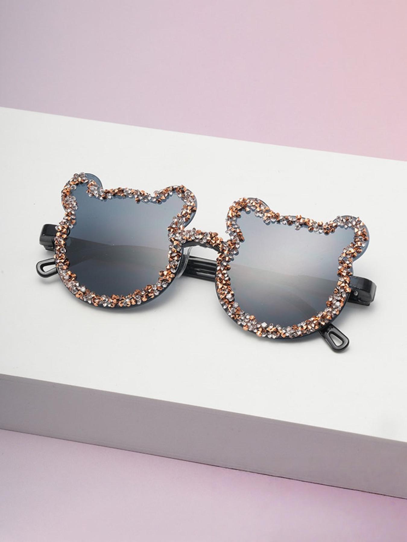 1pc Frameless Handmade Rhinestone Bear Party Sunglasses, Candy Color Women's Funny Party Glasses, College Outing Vacation