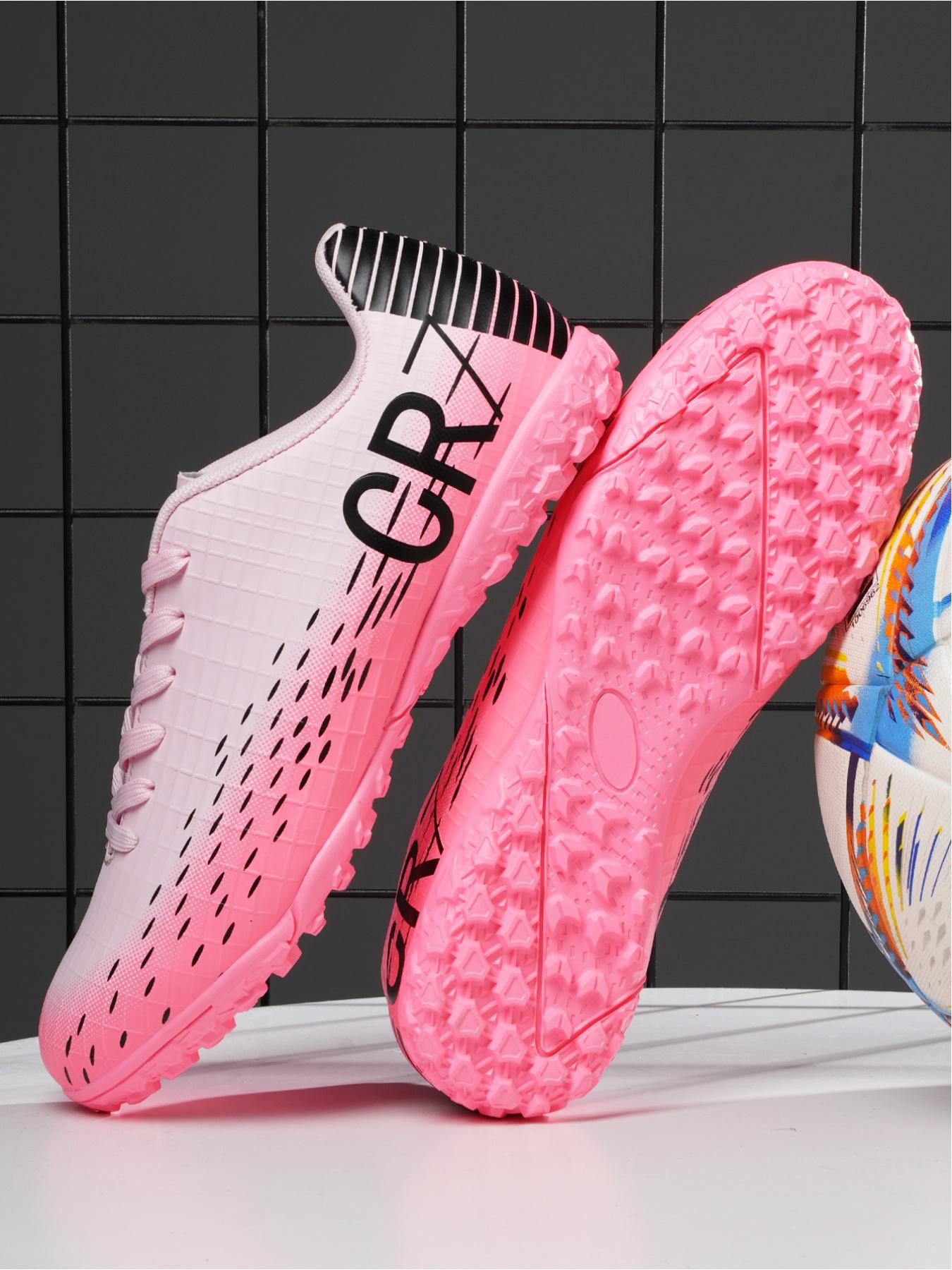 1 Pair Parent-Child Pink White Gradient Long & Short Studs Football Shoes Sweet Cool Competitive Style Breathable Mesh Strong Grip Multi-Ground For Parent-Child Football Training And Matches