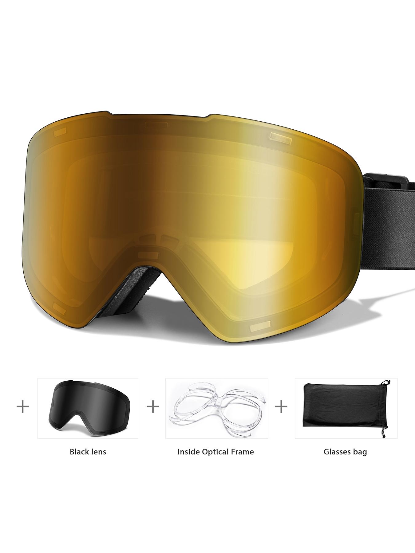 Ski Goggles with Uv400 Protection+ Replacement Lenses, Anti-Fog, Interchangeable Magnetic Lenses, OTG-Friendly, Frameless Design, Snowboard Goggles for Men Women
