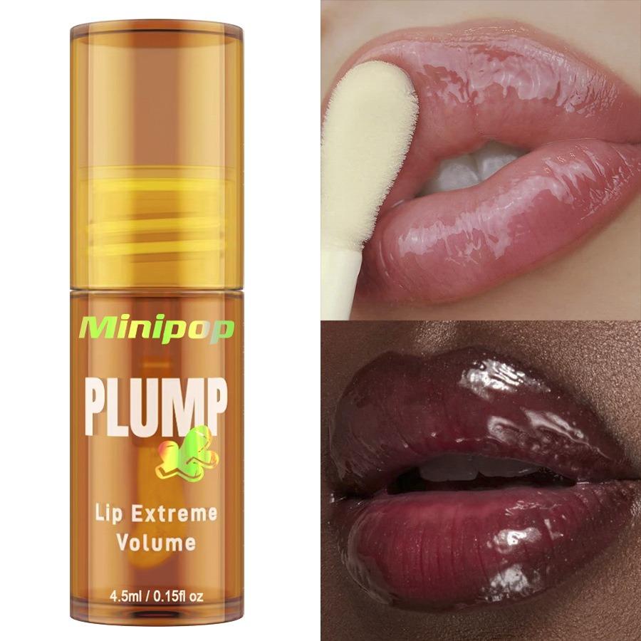 LIP PLUMP Transparent Plumping Lip Oil Lip Treatment - Extreme Lip Plumper Lip Volumizer Infused with Ginger & Chili for a Natural Tingle, Provides Deep Moisturizing & a Non-Sticky Glossy Finish
