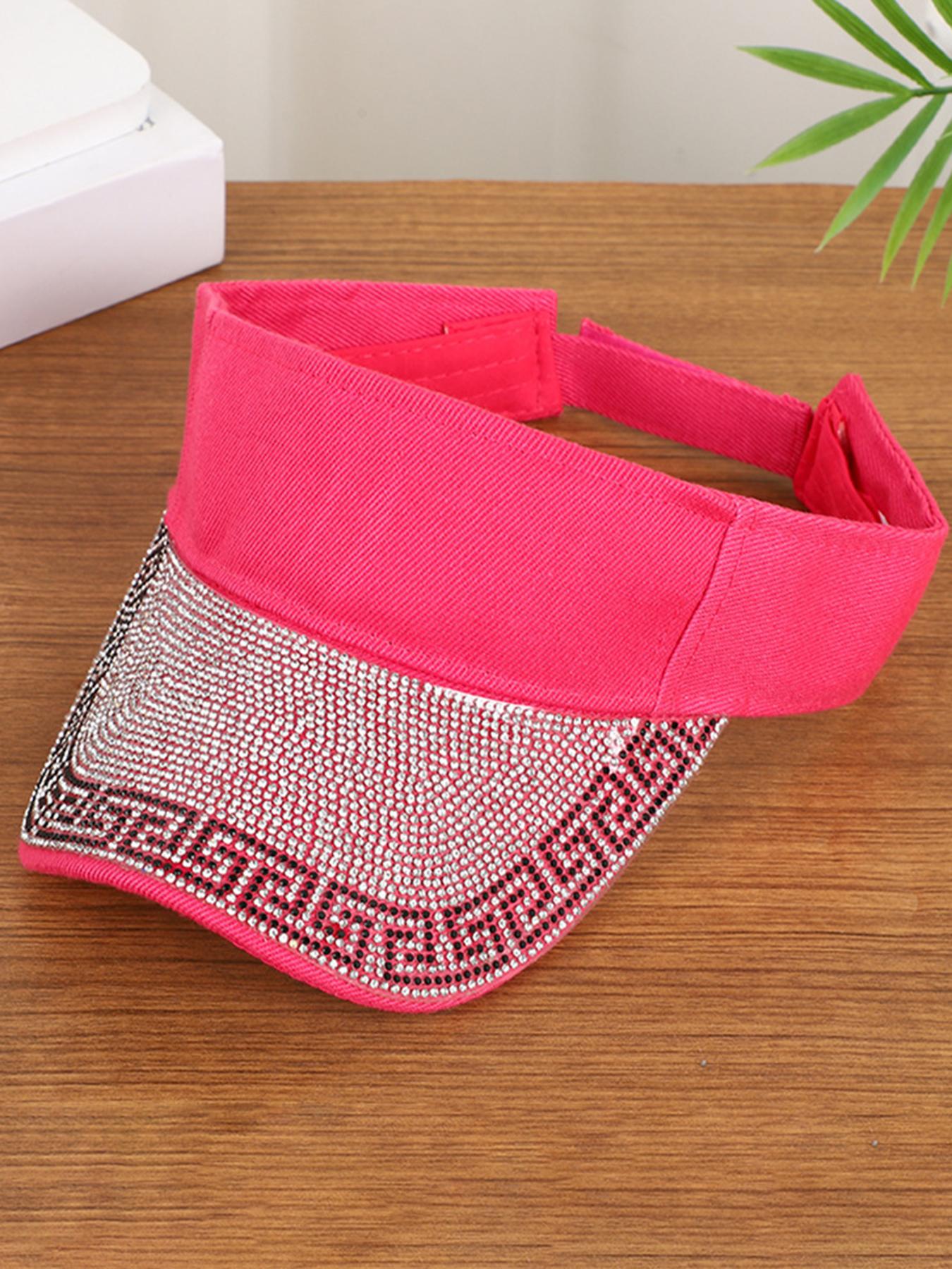 Unisex Rhinestone Sun Hat, Adjustable Summer Outdoor Cap, Fashionable Sports Visor, Beach Vacation Travel Hat, Versatile Bent Brim Hat