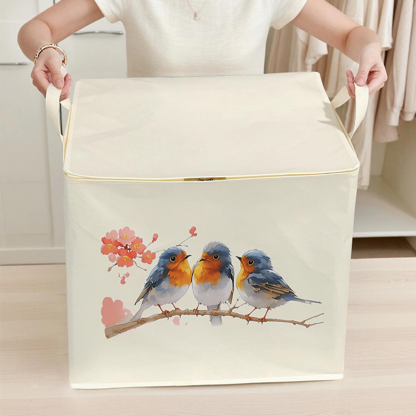 Large Capacity Foldable Storage Bag, Sparrow Pattern Print, Durable Non-Woven Fabric, Perfect Home Gift, Suitable for Blankets and Clothes