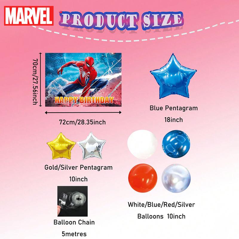65pcs Marvel Officially Licensed Spider-Man Drizzle Curtain Poster Balloon Set Cartoon Image Balloon Dress Up Birthday Party Theme Banquet Graduation Anniversary Decoration Supplies Photo Props Gifts for Friends Family