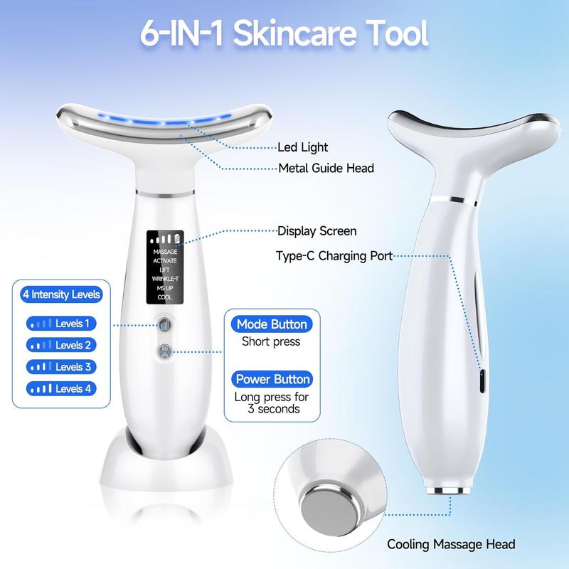 Ice Cooling Hot Compress Neck Face Massager with 6 Modes & 4 Intensity Levels, Heating Cold Eye Facial Lifting Tool for Skin Care