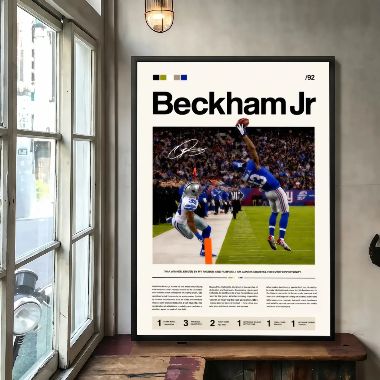 Odell Beckham Jr. Football Player Canvas Wall Art Poster, New York Giants American Football Unframed Art Print for Bedroom, Dorm Room, Game Room, Man Cave, or Sports Room Decor, Gift for Football Fans and NFL Lovers