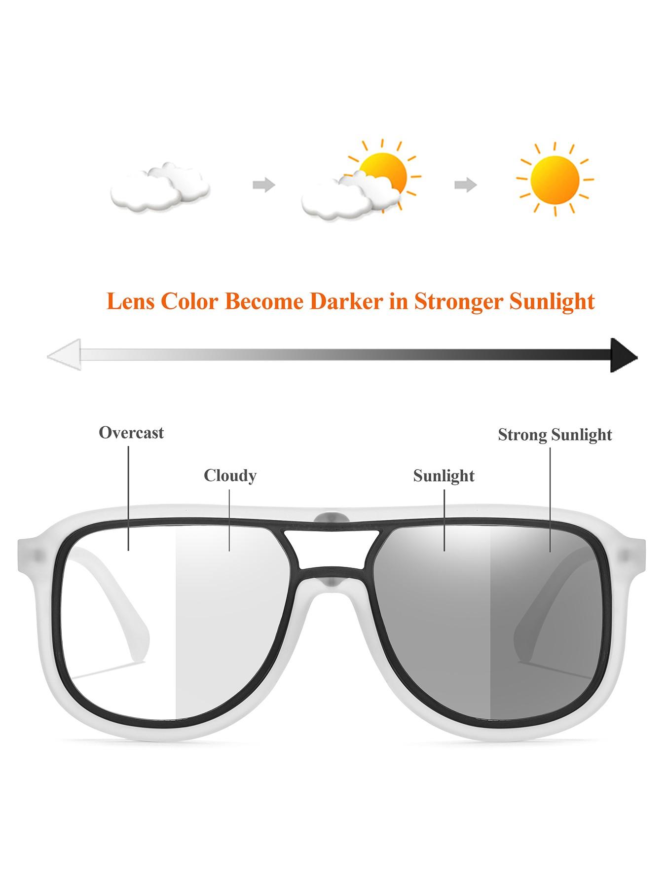 Unisex Colorful Photochromic Sunglasses, Bohemian Style Fashion Eyewear, Casual Plastic Frame, All-Season Decorative Lens