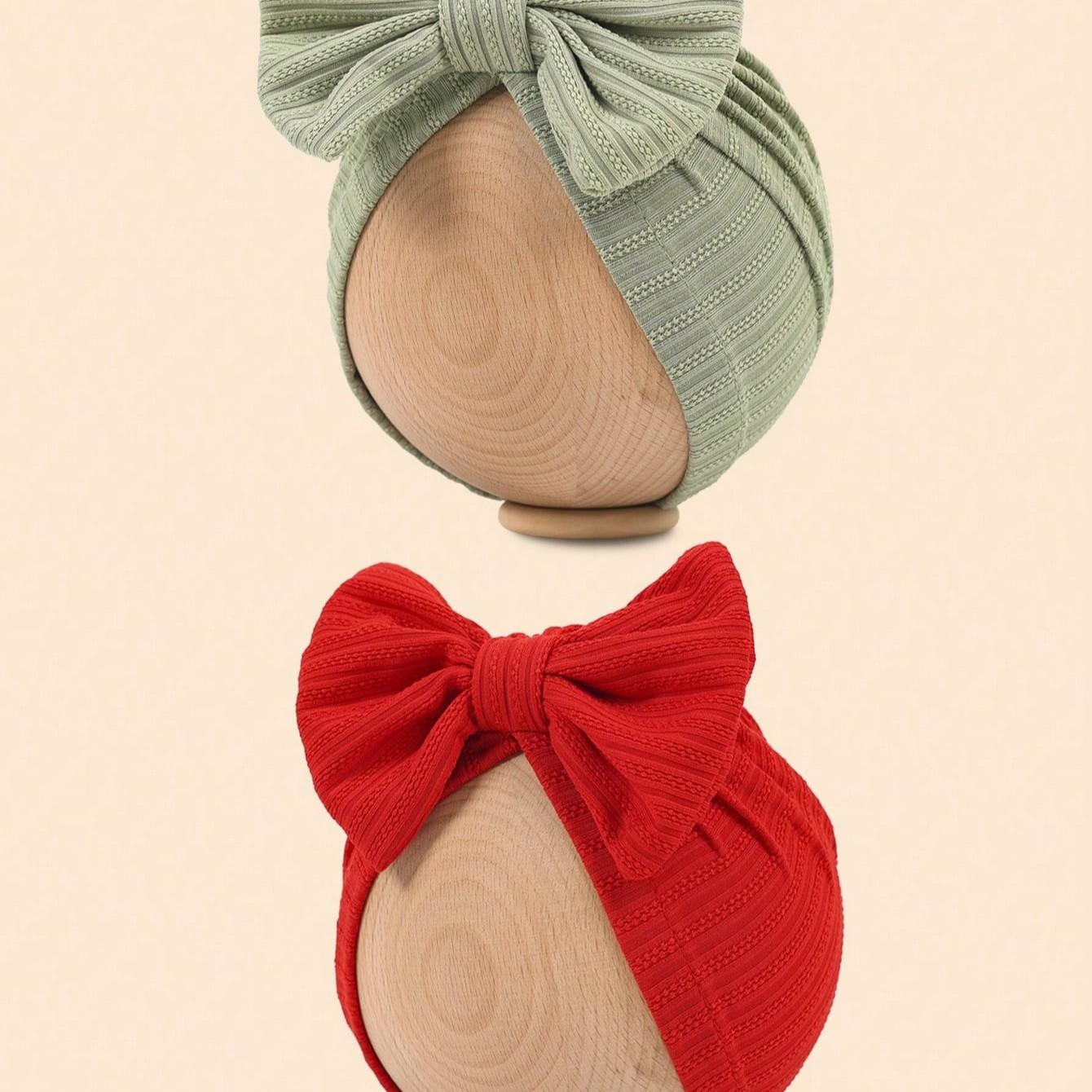 Spring Autumn Embroidered Headband Cap with Bow Decor, Suitable for 1-12 Months Baby Girls Boys, Knitted Hand Sewn Elastic Fabric