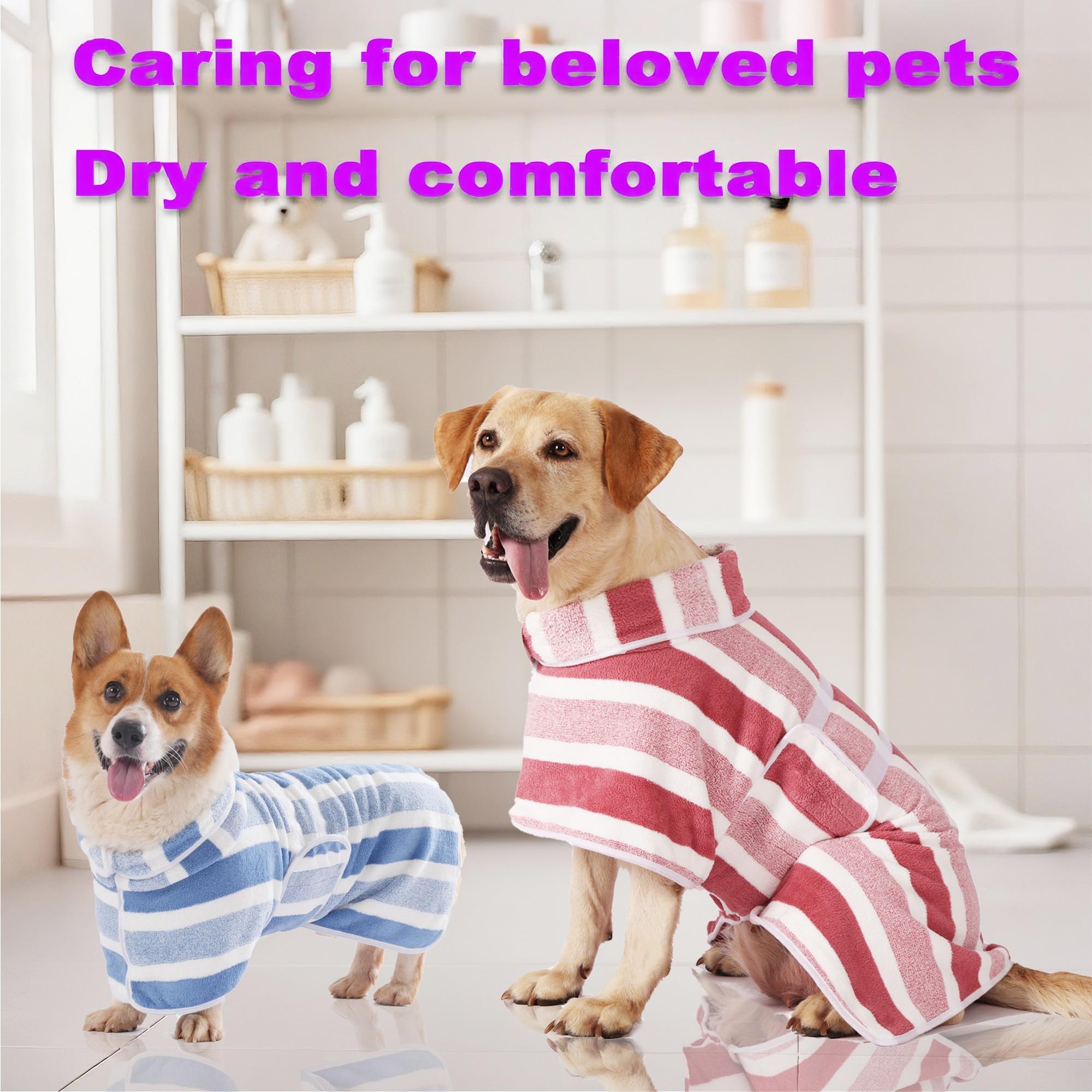 [SummWins] Quick-Dry Dog Bathrobe - Striped Pet Bath Accessory, Super Absorbent, Ultra-Soft Fabric, Adjustable Waistband, Easy Cleanup, Multi-Size Morning Wear, 1pc