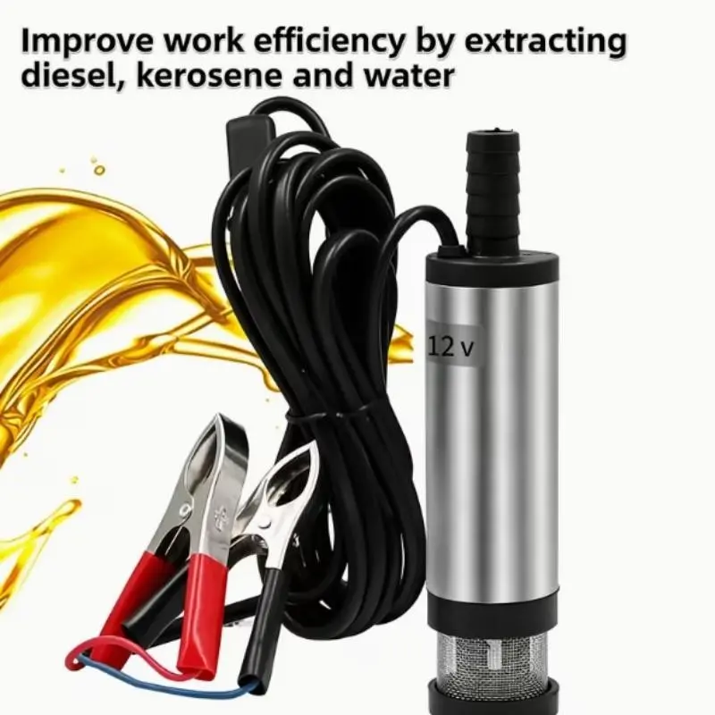 12V Dc Stainless Steel Submersible Pump, Portable Dual-Use Oil Water Pump, 3m Long Cable, Easy Installation, Diesel Kerosene Freshwater, Portable Liquid Pump