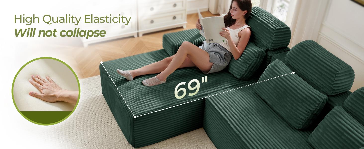 【2 Packages Shipping】104" Modular Sectional Couch with Chaise, L-Shape Oversized Cloud sofa Couch,Corduroy Cloud Velvet Boneless Couch for Living Room, Sofa in A Box, No Assembly Required
