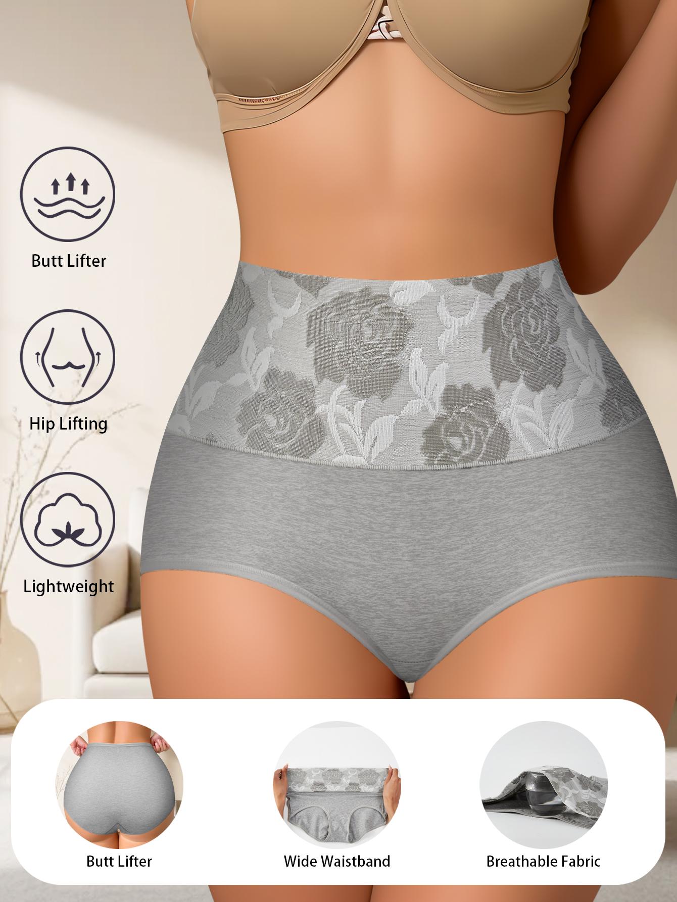 QUASTI 6 Pack High Waist Colorblocking Cotton Women's Briefs with Printed Design,High Elasticity Tummy Control Hip Lifting Elegant Underwear,Flower Power Panties,Soft Comfortable Womenswear Mixed Color,Fashionable Elegant Women's Panty,S-XXL